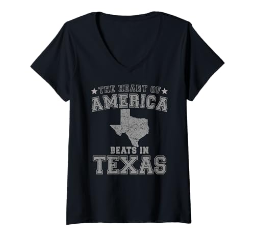 Damen Das Herz Amerikas schlägt in Texas, US-Bundesstaat, USA T-Shirt mit V-Ausschnitt Damen Das Herz Amerikas schlägt in Texas, US-Bundesstaat, USA T-Shirt mit V-Ausschnitt von Someone Loves Me In US State Of Texas