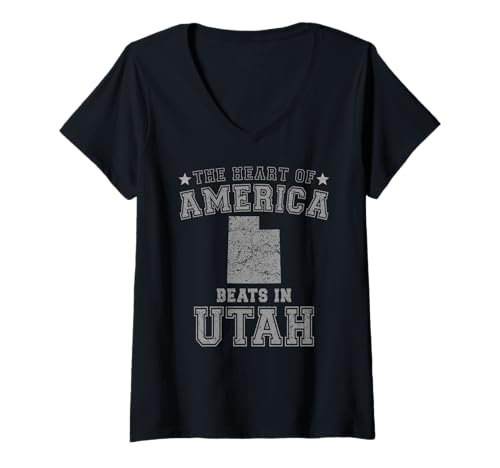 Damen Das Herz Amerikas schlägt in Utah, US-Bundesstaat, USA T-Shirt mit V-Ausschnitt von Someone Loves Me In US State Of Utah
