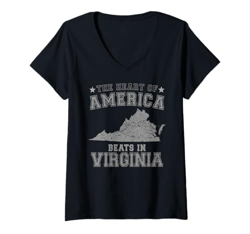 Damen Das Herz Amerikas schlägt in Virginia, US-Bundesstaat, USA T-Shirt mit V-Ausschnitt von Someone Loves Me In US State Of Virginia