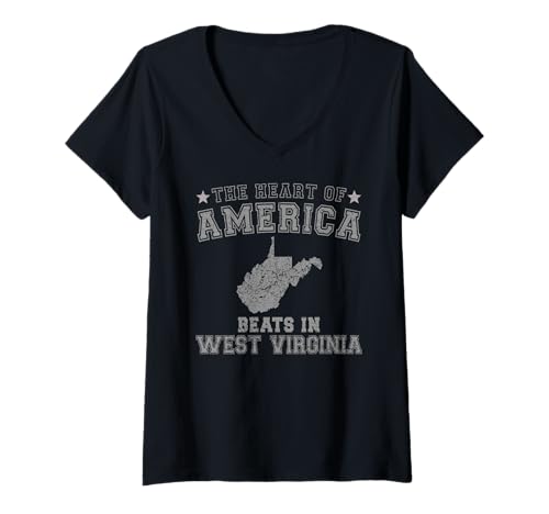 Damen Das Herz Amerikas schlägt in West Virginia, US-Bundesstaat, USA T-Shirt mit V-Ausschnitt Damen Das Herz Amerikas schlägt in West Virginia, US-Bundesstaat, USA T-Shirt mit V-Ausschnitt von Someone Loves Me In US State Of West Virginia