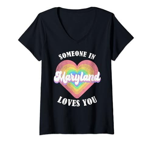 Damen Jemand in Maryland liebt dich T-Shirt mit V-Ausschnitt von Someone Loves You In US State Of Maryland