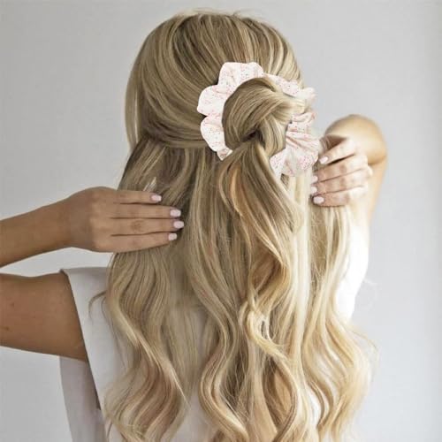 Haargummis für Damen, elastisch, plissiert, groß, modischer Blumendruck und Satinband, Tulpen-Charm-Band mit Kordelzug, für den täglichen Gebrauch, Party, Ausflug, Reisen, Haarschmuck (B01_Pink, Größe Haargummis für Damen, elastisch, plissiert, groß, modischer Blumendruck und Satinband, Tulpen-Charm-Band mit Kordelzug, für den täglichen Gebrauch, Party, Ausflug, Reisen, Haarschmuck (B01_Pink, Größe von Somerway