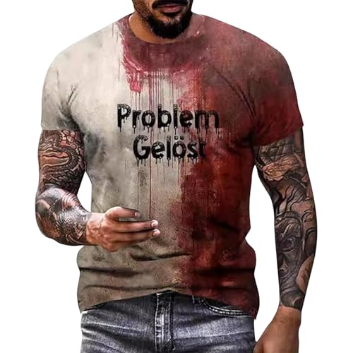 Problem Gelöst Halloween T-Shirt Herren, Problem Gelöst Shirt, Problem Gelöst T Shirt, Blutspritzer Muster Oberteile Hemd Entsetzen, Blutiges T-Shirt Top, Halloween T-Shirt Kostüm Herren (M) von Somerway