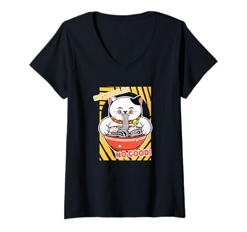 Damen Keine Nudeln sind Nicht gut (Funny Asia Fat Cat) T-Shirt mit V-Ausschnitt von Something Funny Something Cool