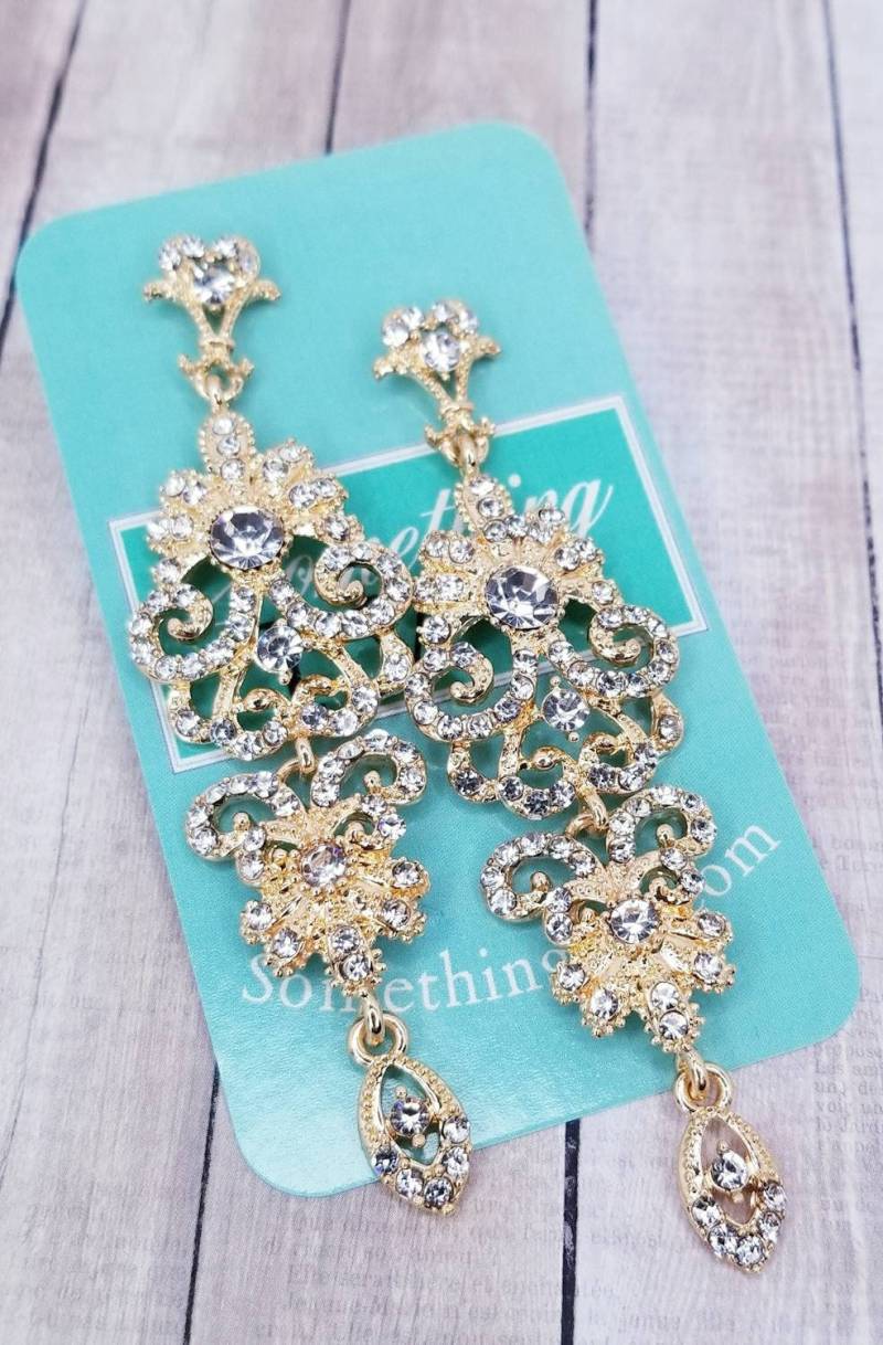 Fast Ship - 3 "- Gold Tropfen Ohrringe Kronleuchter Strass Baumeln von SomethingIvy