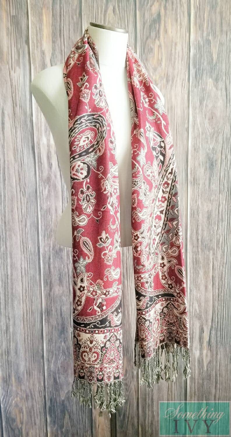 Lux Soft Paisley Pashmina Mit Fransenkanten Wrap - Roter Baumwolle Abdeckungen Hochzeit Wraps Brautjungfern Schals von SomethingIvy