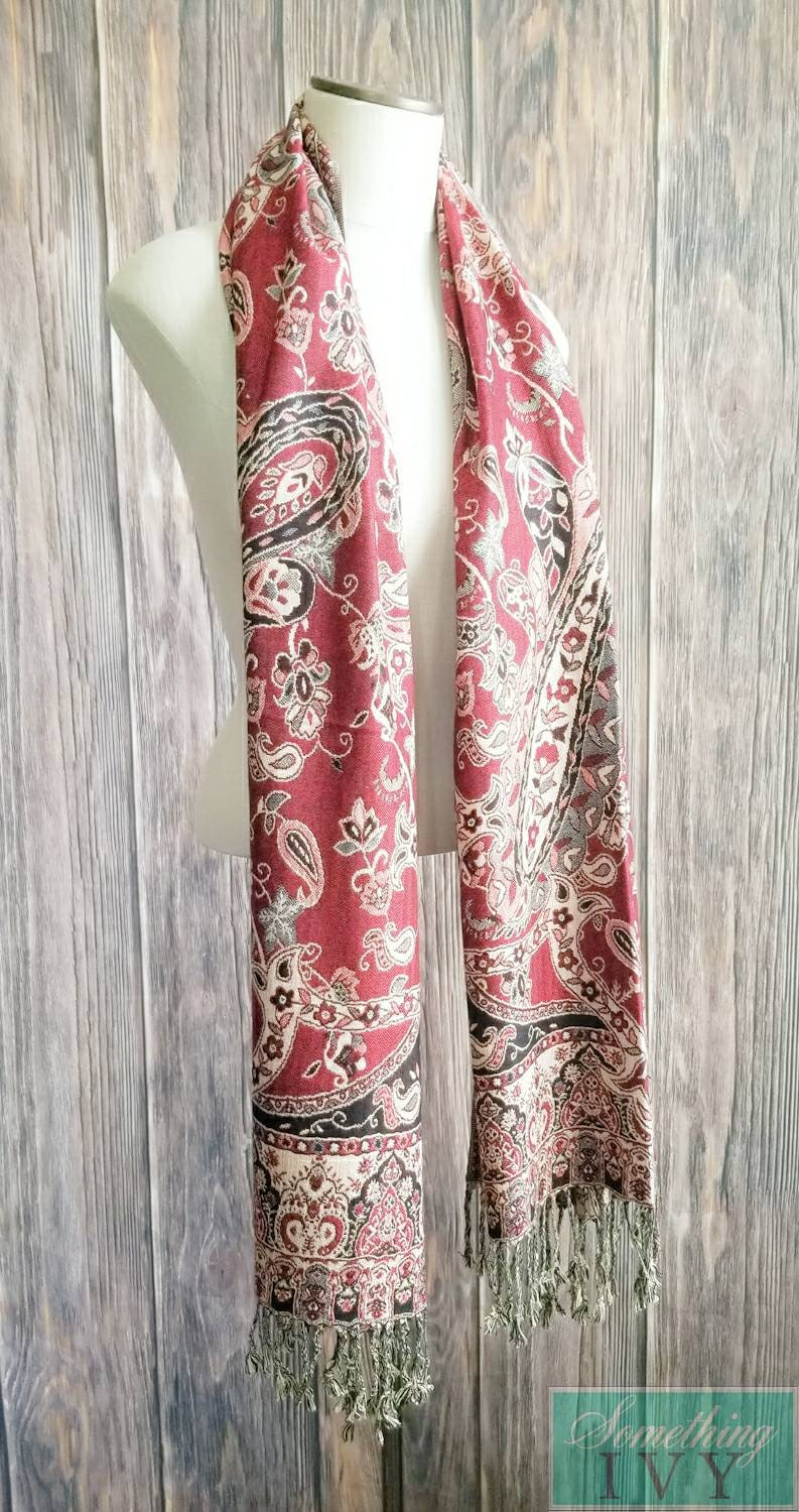 Lux Soft Paisley Pashmina Mit Fransenkanten Wrap - Roter Baumwolle Abdeckungen Hochzeit Wraps Brautjungfern Schals von SomethingIvy