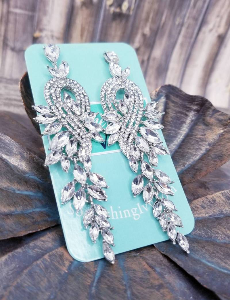 Schnelles Schiff - 3, 5 "Kristalltropfen Ohrringe Silberne Kronleuchter Tropfen Silberohrringe Kristallohrringe Formelle von SomethingIvy