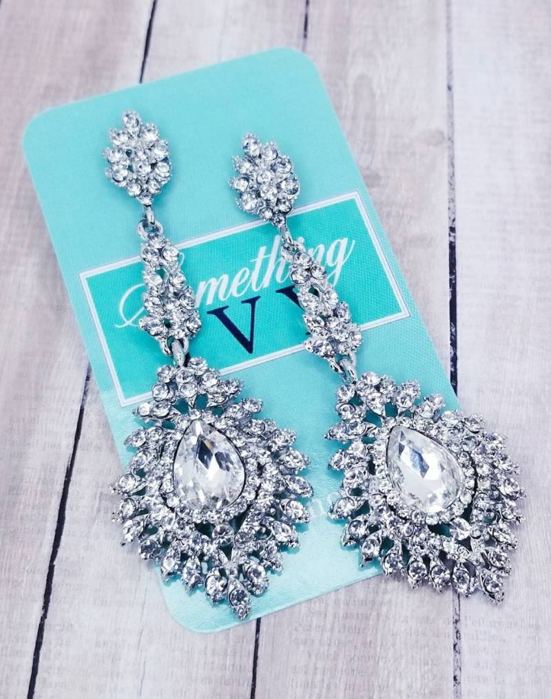 Schnelles Schiff - 3, 5 "Kristalltropfen Ohrringe Silberne Kronleuchter Tropfen Silberohrringe Kristallohrringe Formelle von SomethingIvy