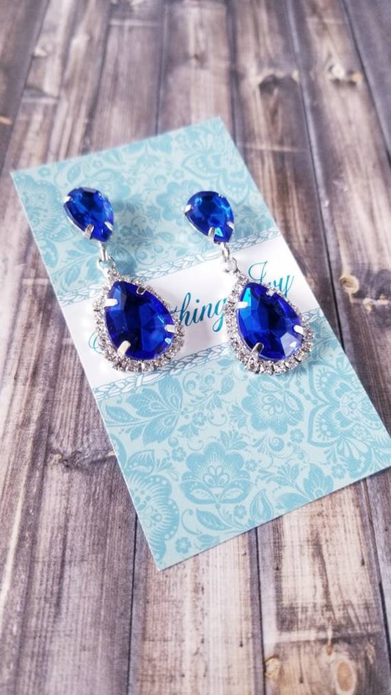 Silber/Königsblau Tropfen Ohrringe - Etwas Blaue Smaragdblaue Strass Saphirblau von SomethingIvy