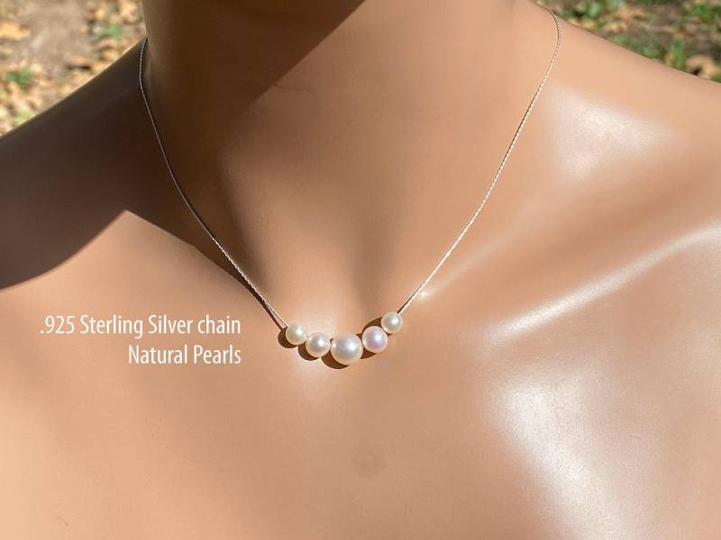 Echte 5 Süßwasserperlenkette/Makellose Aaaa Natürliche Süßwasserperlen Schwimmende Perle Sterling Silber Oder Gold Gefüllt von SomethingShiny101