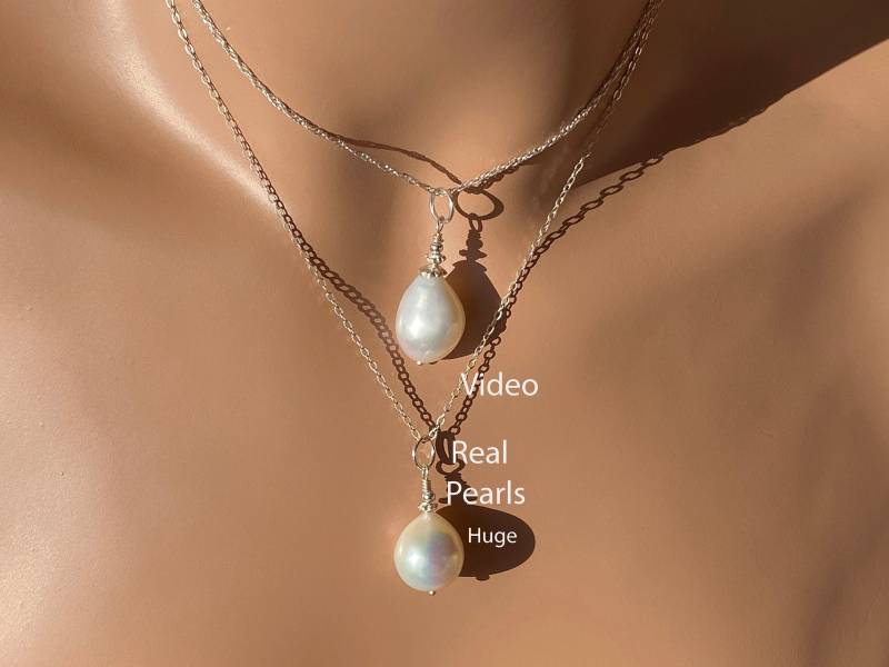 Riesige Echte Süßwasserperle Aaa Qualität Teardrop Barock Halskette/.925 Sterling Silber 11 Bis 18 Mm Breit Oder Lang Extrem Dickes Perlmutt von SomethingShiny101