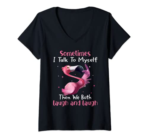 Damen Manchmal rede ich mit mir selbst, dann lachen wir beide, Flamingo. T-Shirt mit V-Ausschnitt Damen Manchmal rede ich mit mir selbst, dann lachen wir beide, Flamingo. T-Shirt mit V-Ausschnitt von Sometimes I talk to myself then we both laugh Tee