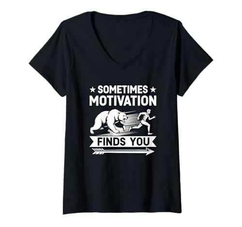 Damen Manchmal macht dir Motivation Spaß, Laufen, motivierend T-Shirt mit V-Ausschnitt von Sometimes Motivation Finds You Gym Sport Gifts