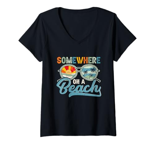 Damen Irgendwo am Strand Lustiger Familienurlaub am Sommerstrand T-Shirt mit V-Ausschnitt Damen Irgendwo am Strand Lustiger Familienurlaub am Sommerstrand T-Shirt mit V-Ausschnitt von Somewhere On Beach Summer Beach Family