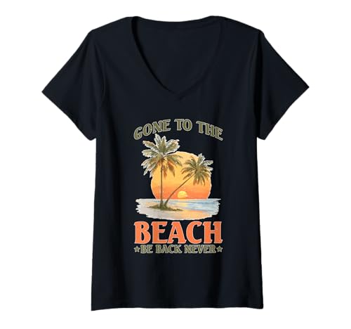 Damen Gone to The Beach Be Back Never Entspannen Sie den Sommer T-Shirt mit V-Ausschnitt Damen Gone to The Beach Be Back Never Entspannen Sie den Sommer T-Shirt mit V-Ausschnitt von Sommer -Entspannung und Urlaub