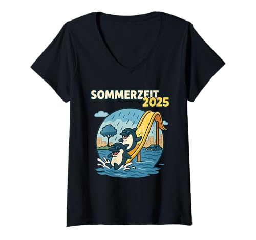 Damen Sommer Outfit 2025 Männer Frauen Herren lustig Aufdruck Tier T-Shirt mit V-Ausschnitt von Sommer Mode 2025 Party Trend Malle Mallorca Print