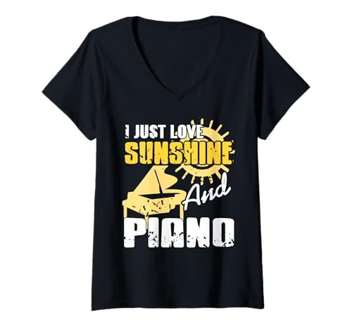 Damen Ich Liebe Sonnenschein und Piano – Musikfreude T-Shirt mit V-Ausschnitt von Sommer Piano Stil für positive Musiker