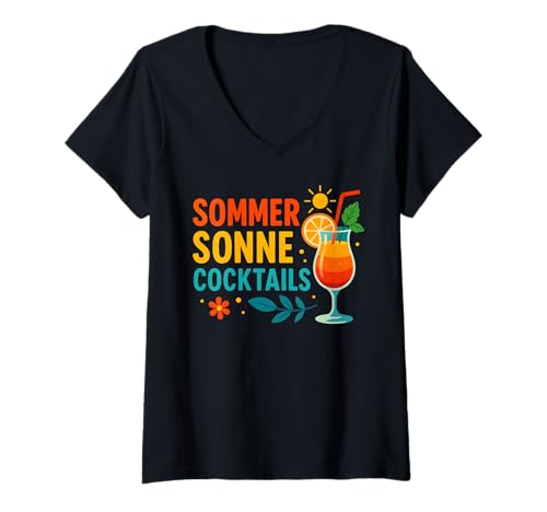Damen Sommer Sonne Cocktails Outfit Cocktail Party Design Urlaub T-Shirt mit V-Ausschnitt von Sommer Sonne Cocktail Grafik Herren Damen Kleidung