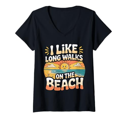 Damen I Like Long Walks On The Beach Sommer -Tourist ||- T-Shirt mit V-Ausschnitt Damen I Like Long Walks On The Beach Sommer -Tourist ||- T-Shirt mit V-Ausschnitt von Sommer -Touristen -Routineurlaub