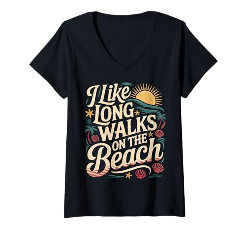 Damen I Like Long Walks On The Beach Sommer -Tourist - T-Shirt mit V-Ausschnitt Damen I Like Long Walks On The Beach Sommer -Tourist - T-Shirt mit V-Ausschnitt von Sommer -Touristen -Routineurlaub