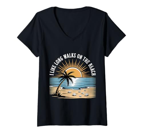 Damen I Like Long Walks On The Beach Sommer -Tourist |- T-Shirt mit V-Ausschnitt Damen I Like Long Walks On The Beach Sommer -Tourist |- T-Shirt mit V-Ausschnitt von Sommer -Touristen -Routineurlaub