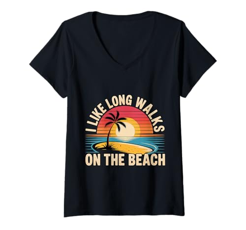 Damen I Like Long Walks On The Beach Sommer -Tourist |- T-Shirt mit V-Ausschnitt Damen I Like Long Walks On The Beach Sommer -Tourist |- T-Shirt mit V-Ausschnitt von Sommer -Touristen -Routineurlaub