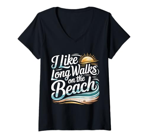 Damen I Like Long Walks On The Beach Sommer -Tourist ||- T-Shirt mit V-Ausschnitt Damen I Like Long Walks On The Beach Sommer -Tourist ||- T-Shirt mit V-Ausschnitt von Sommer -Touristen -Routineurlaub