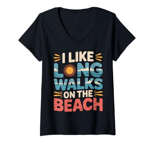 Damen I Like Long Walks On The Beach Sommer -Tourist |- T-Shirt mit V-Ausschnitt Damen I Like Long Walks On The Beach Sommer -Tourist |- T-Shirt mit V-Ausschnitt von Sommer -Touristen -Routineurlaub