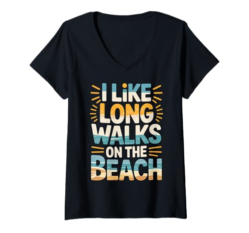 Damen I Like Long Walks On The Beach Sommer -Tourist ||- T-Shirt mit V-Ausschnitt Damen I Like Long Walks On The Beach Sommer -Tourist ||- T-Shirt mit V-Ausschnitt von Sommer -Touristen -Routineurlaub