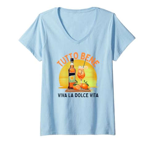 Damen TUTTO BENE X VIVA LA DOLCE VITA. APERÖLCHEN SPRITZ CLUB BACK T-Shirt mit V-Ausschnitt von Sommer strand Gifts