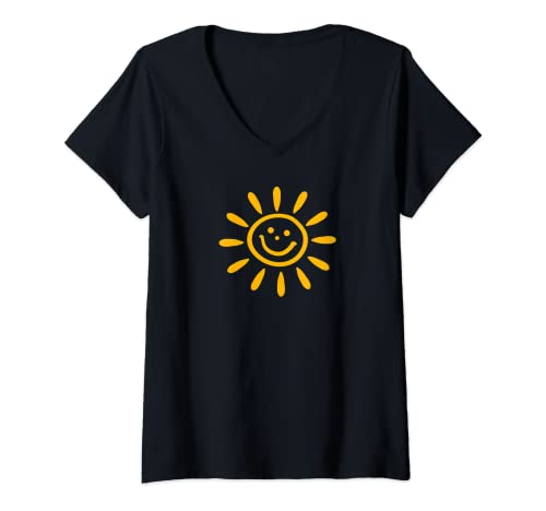 Damen Sommer Sonne Sonnenschein Smile Lachen Lustig Spaß Freude T-Shirt mit V-Ausschnitt von Sommer & Sonne by Anne Mathiasz