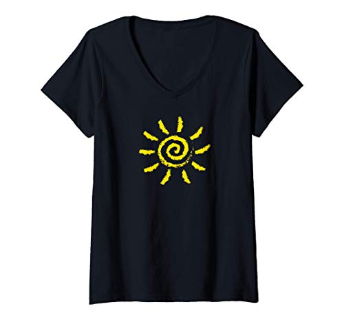 Damen Sommer Sonne Sonnenschein Spirale T-Shirt mit V-Ausschnitt von Sommer & Sonne by Anne Mathiasz