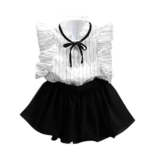 Elecenty Bekleidungssets Prinzessin Baby Kleid,Mädchen Kleider Kinderkleid Streifen Rüschen Chiffon Ärmellos Hemd Tops Tutu Rock 2pcs Kleider Set Outfit Partykleid Sommerkleid (110, Weiß) von Sommerkleid_Elecenty