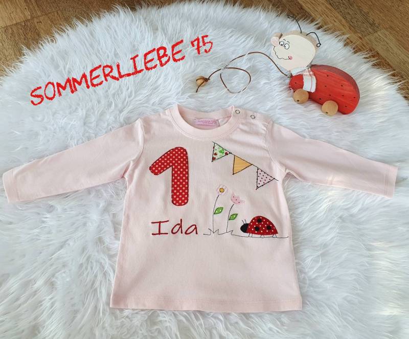 Geburtstagsshirt Mit Name Und Marienkäfer von Sommerliebe75