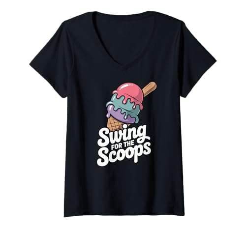 Damen Swing for The Scoops Ice Cream Niedliche Kinder Baseball T-Shirt mit V-Ausschnitt von Sommerspaß Eiscreme-liebhaber Foodie