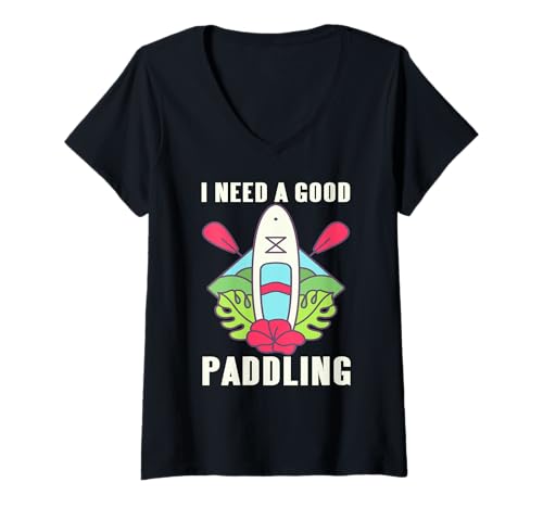 Damen Tropischer Paddelwitz für Wassersport Fans T-Shirt mit V-Ausschnitt von Sommerstil für Stand Up Paddle Fans