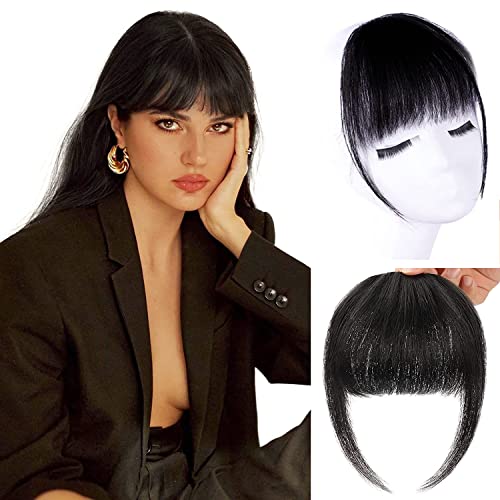 Clip in Bangs, Somo Bella 100% Human Hair Bangs Extensions Wipsy Bangs Air Bangs with Temples Clip on Fringe Bangs Real Hair for Women Natural Looking Black Washable/Dyeable/Can be Curled and Permed von Somo Bella