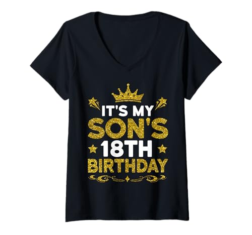 Damen Es ist der 18. Geburtstag meines Sohnes. Herzlichen Glückwunsch zum Geburtstag, 18 Jahre T-Shirt mit V-Ausschnitt Damen Es ist der 18. Geburtstag meines Sohnes. Herzlichen Glückwunsch zum Geburtstag, 18 Jahre T-Shirt mit V-Ausschnitt von Son 18th Birthday Gift From Mom Dad 2025