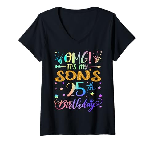Damen OMG Es ist der 25. Geburtstag meines Sohnes Sweet 25 Jahre alt T-Shirt mit V-Ausschnitt Damen OMG Es ist der 25. Geburtstag meines Sohnes Sweet 25 Jahre alt T-Shirt mit V-Ausschnitt von Son 25th Bday Tie Dye Mommy Daddy