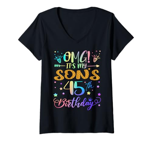 Damen OMG Es ist der 45. Geburtstag meines Sohnes Sweet, 45 Jahre alt T-Shirt mit V-Ausschnitt Damen OMG Es ist der 45. Geburtstag meines Sohnes Sweet, 45 Jahre alt T-Shirt mit V-Ausschnitt von Son 45th Bday Tie Dye Mommy Daddy