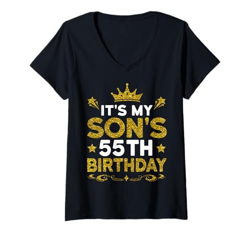 Damen Es ist der 55. Geburtstag meines Sohnes. Herzlichen Glückwunsch zum Geburtstag, 55 Jahre T-Shirt mit V-Ausschnitt von Son 55th Birthday Gift From Mom Dad 2025