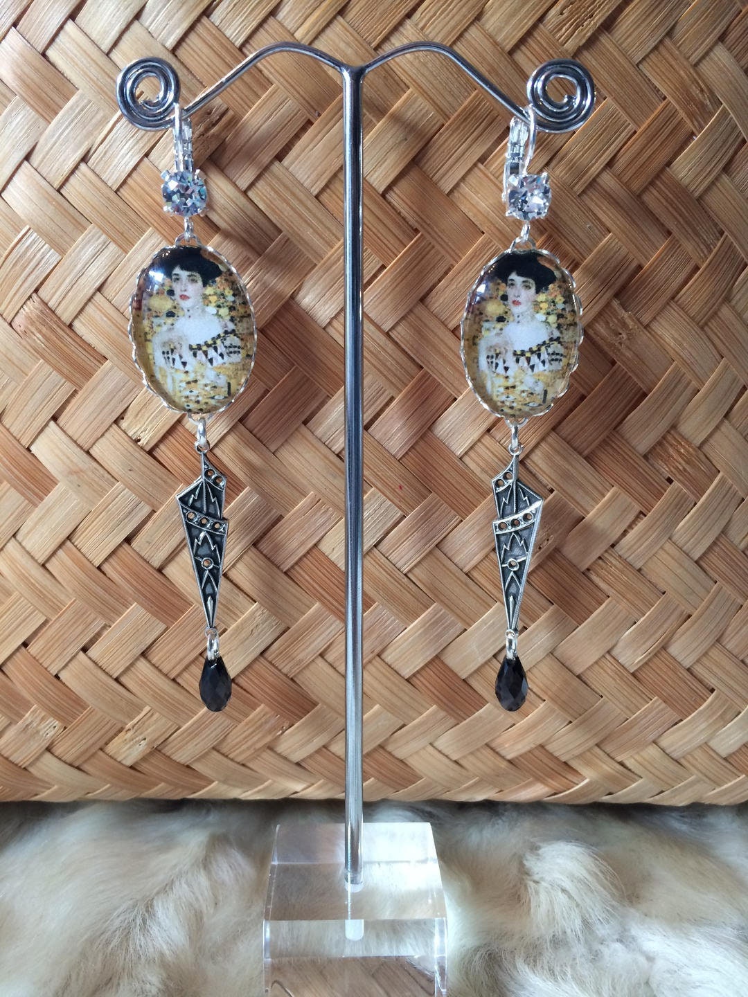 Jugendstil-Ohrringe, Klimt-Cabochons, Silberdrucke Und „Adèle"-Swarovski-Kristall Jugendstil-Ohrringe, Klimt-Cabochons, Silberdrucke Und „Adèle"-Swarovski-Kristall von SonAltessePtipois