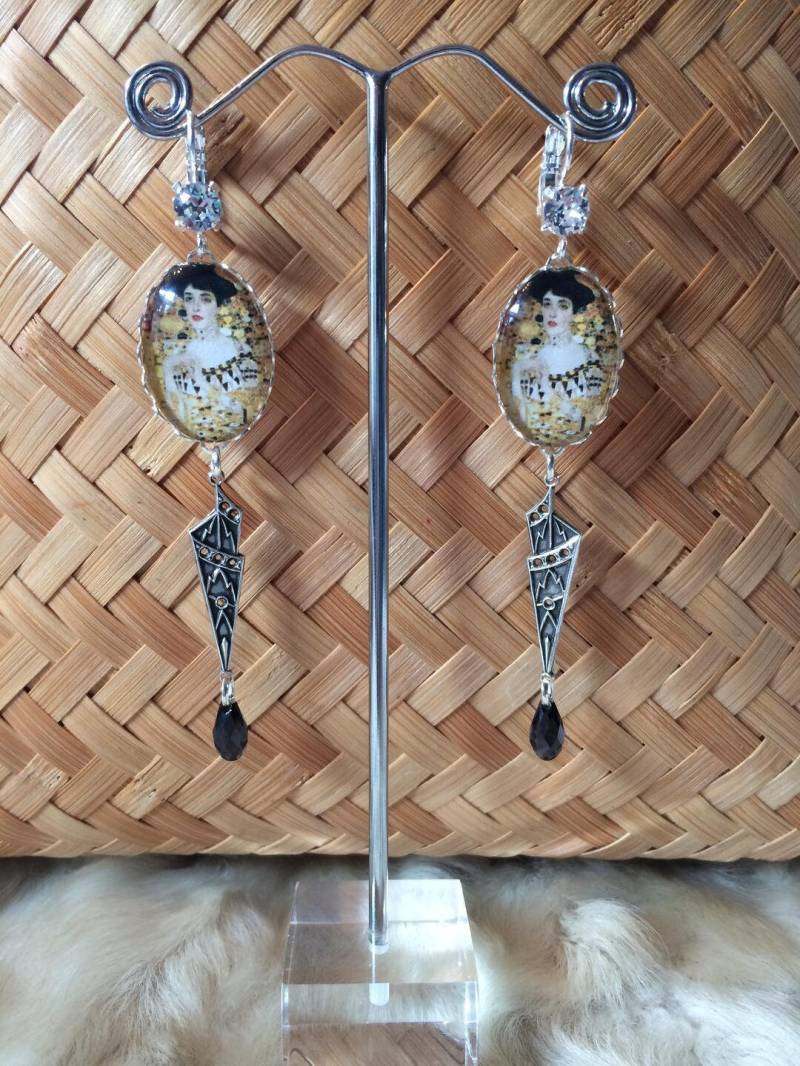 Jugendstil-Ohrringe, Klimt-Cabochons, Silberdrucke Und „Adèle"-Swarovski-Kristall Jugendstil-Ohrringe, Klimt-Cabochons, Silberdrucke Und „Adèle"-Swarovski-Kristall von SonAltessePtipois