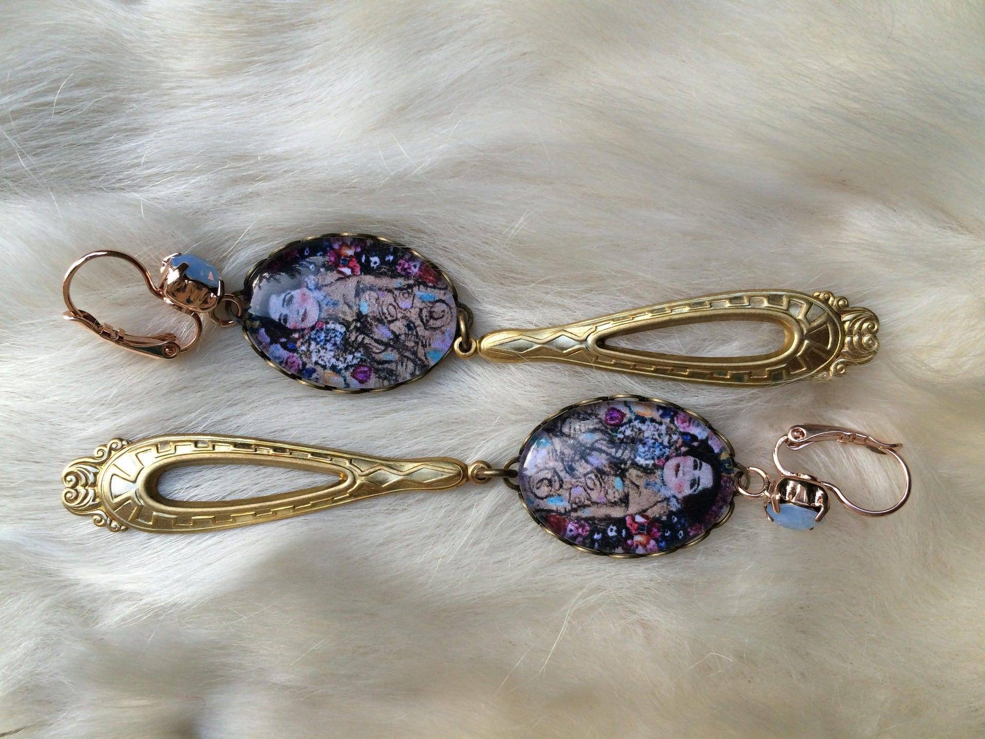 Kunst-Neue Loops, Cabochons Klimt, Gold Drucke Und Kristall Swarovski "Porträt Einer Frau" von SonAltessePtipois