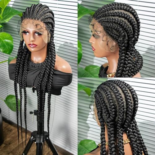 Geflochtene Perücke für Damen und Mädchen,Cornrow Box mit Spitzenfront für Schwarze Frauen,Frontperücke mit Babyhaar,Synthetische,Natürlich Aussehende Braids-Perücke von SonGxu