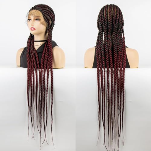 Schwarze Micro Braids Synthetische Lace-Front-Perücken,mit Babyhaar Cornrows Half Box Geflochtene Perücken für Schwarze Frauen,Hitzefreundliche Perücken,B von SonGxu