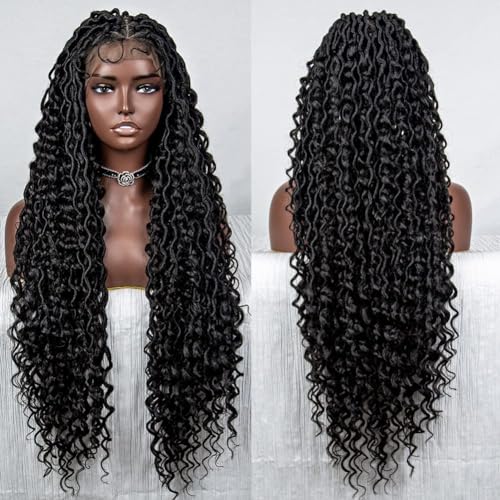 Synthetische Flechthaarperücke für Schwarze Frauen,Knotenlose Flechtperücken mit Spitzenfront,Geflochtene Cornrow-Perücken mit Spitzenfront,Box-geflochtene Lace-Frontal-Perücke,Black von SonGxu