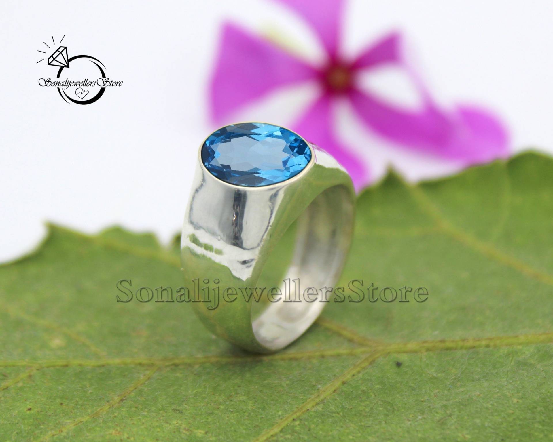 Blauer Topas-Ring, 925 Sterling Silber Ring, Ring Für Männer, Silberring, Statement-Ring, Handgefertigter Naturstein-Ring, Verlobungsring von SonalijewellersStore