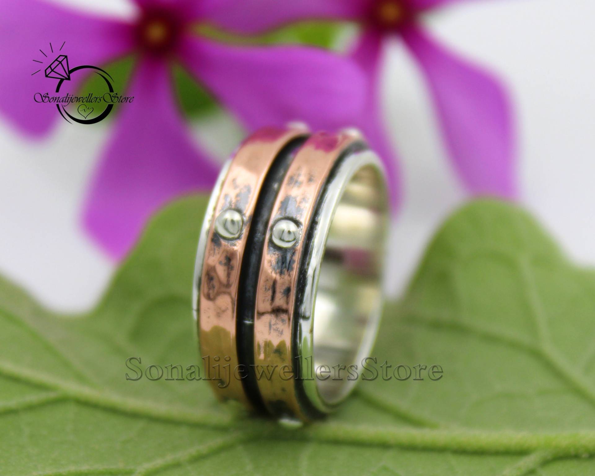 Kleine Perlen Ring, 925 Sterling Silber, Bandring, Kupferring, Boho & Hippie Stil, Dunkel Oxidierter Schmuck, Handgemachter Ring Für Männer von SonalijewellersStore